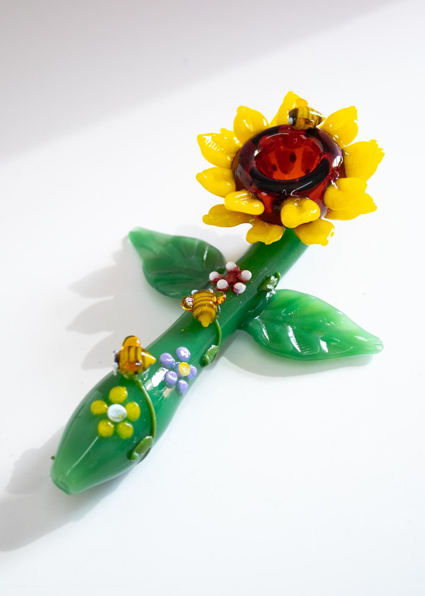 sunflower tobacco bowl Glass Pipe - Girly Bee Pipes - Beautiful Girly Pipe - Cute Handmade Pipe 5,5" by Moonlight Glass Studio SUNFLOWER & BEES PIPE