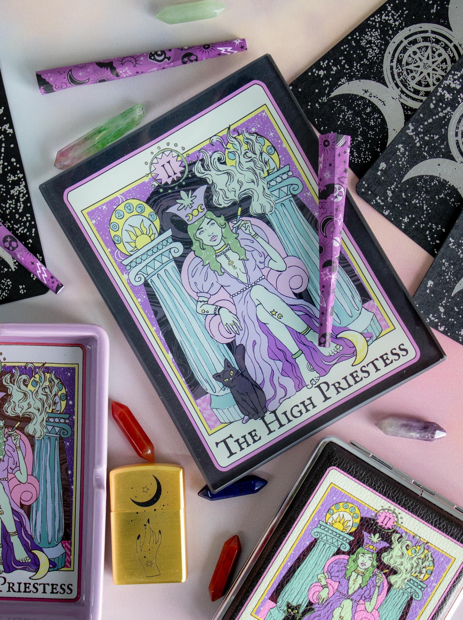 tarot card glass rolling tray