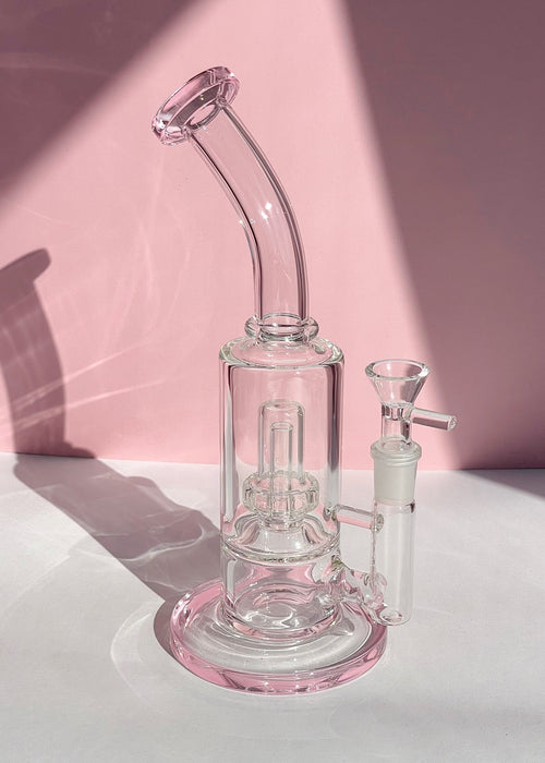 pink bong with showered percolator