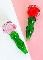 TWO PRETTY GLASS ROSE SHAPED SMOKING PIPES BOWLS